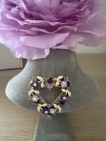 Herz Brosche lila Blumenranken