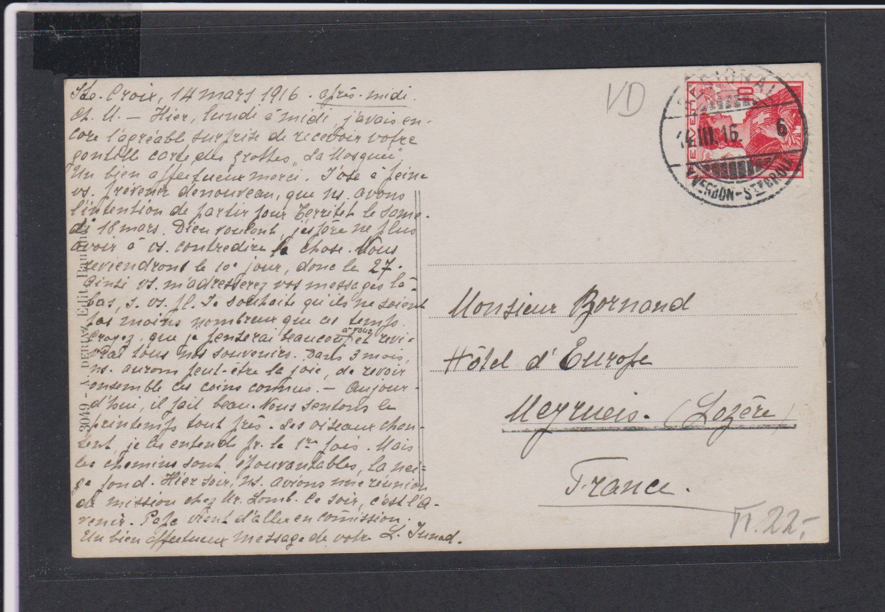 Cartoline postali: Les Rasses  VD   :   alte Ansichtskarte um 1915 – Usato da Vitznau venduto da Ropaku 1