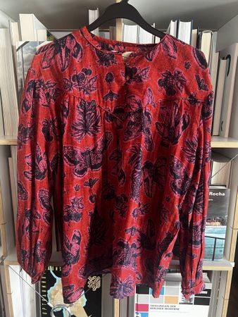 Neue Summer Top, Chufy Hand Printed Rot Blau Bluse, Gr S