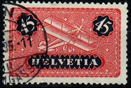 Flugpost, 45 Rappen gestempelt, SBK F8