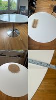 Runder Tisch weiss Metallfuss mit Gebrauchsspuren ca 110cm
