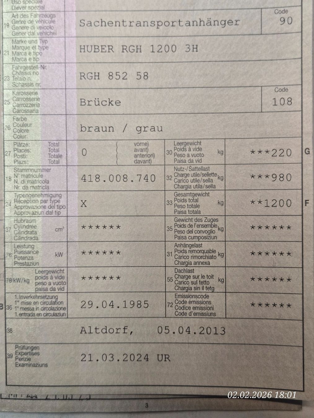 Rimorchi: Huber RGH 1200 3H – Usato da Erstfeld venduto da Gina033 3