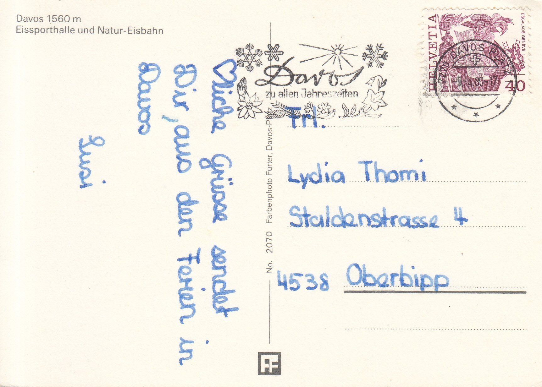 Cartoline postali: Davos Eissporthallehalle 1980 – Usato da Bürglen TG venduto da StampGraf 1