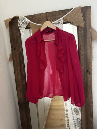 Chemise ZARA rose taille S femme froufrous