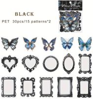 30 Stk. Aufkleber - Schwarze Rahmen & Verziert Schmetterling