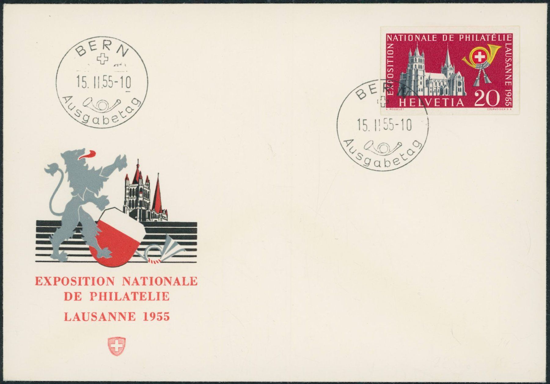 Tutti i francobolli: 1955 - Lausanne - Blockausschnitte - Ersttagsbrief FDC U1 ET – Usato da Schindellegi venduto da leecollect