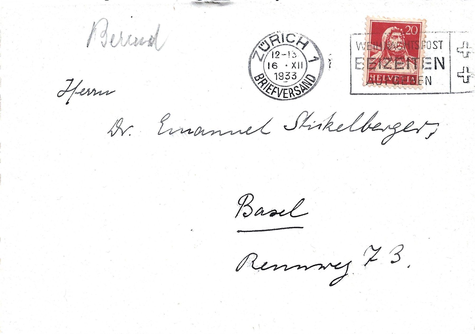 Alle Briefmarken: 1933 Tellbrief nach Basel – Gebraucht aus Rheinau von loxis