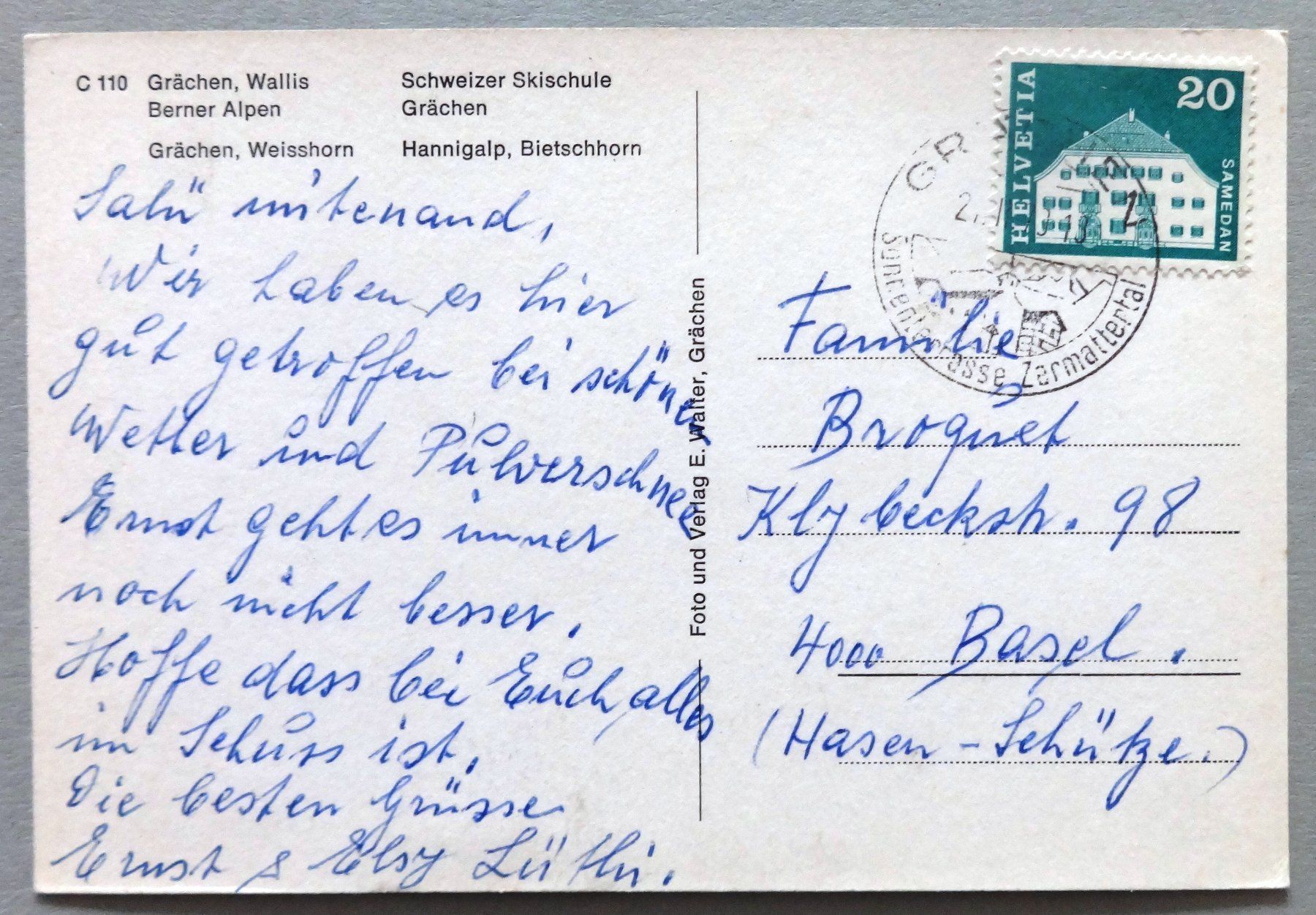Cartoline postali: Grächen, Wallis – Usato da Fétigny venduto da Billy2miny 1