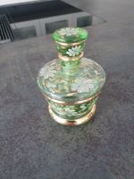 Glas Flakon Parfümflasche grün floral bemalt Goldrand 13cm
