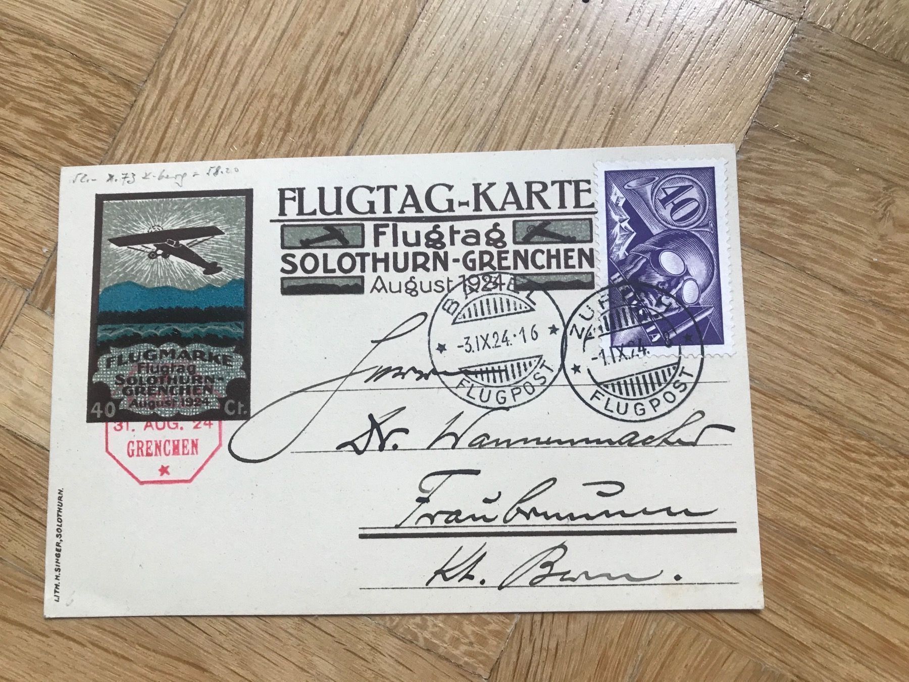 Tutti i francobolli: 1924 Flugtag-Karte Solothurn-Grenchen – Usato da stäfa venduto da brandy66