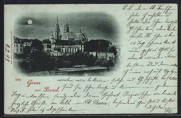 Cartes postales: Mondschein-AK Basel, Teilansicht mit Bli – D'occasion à Berlin par bartko-reher