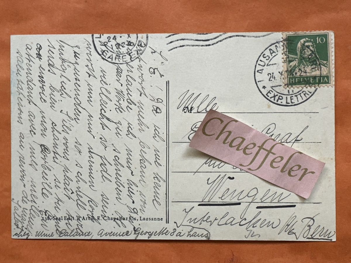 Cartoline postali: 1924 "Le Matin sur le Lac", beschrieben, Top – Usato da Zürich venduto da Chaeffeler 1
