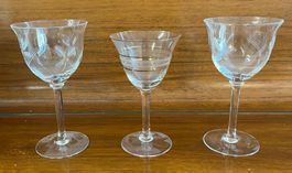 3 elegante Vintage Gläser, Kristallglas geschliffen