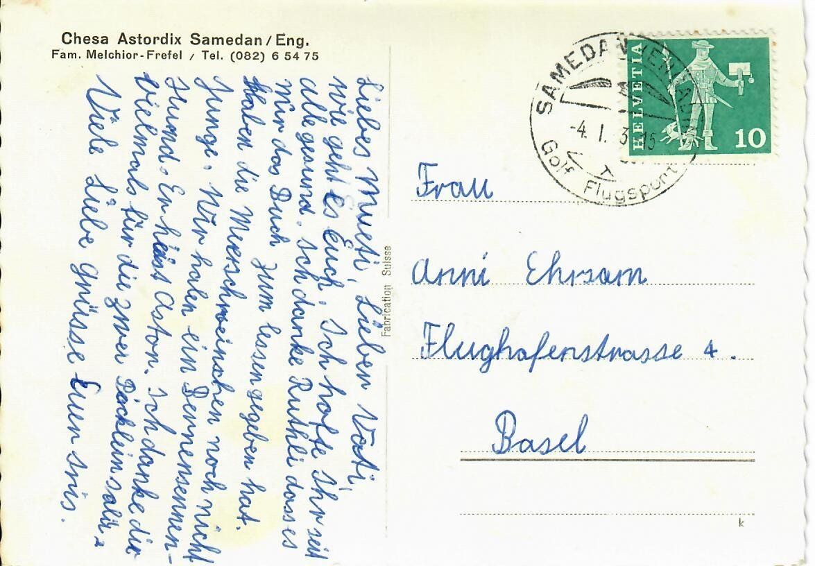Cartoline postali: Chesa Astordix Samedan – Usato da Hochdorf venduto da Ziegel-16 1