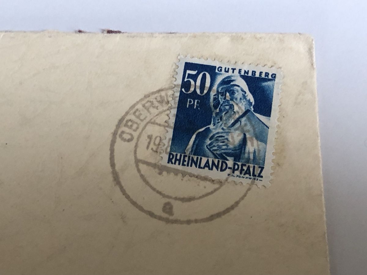 Tutti i francobolli: 50 Pf. GUTENBERG als EF in die Schweiz – Usato da Lufingen venduto da Rac0 1