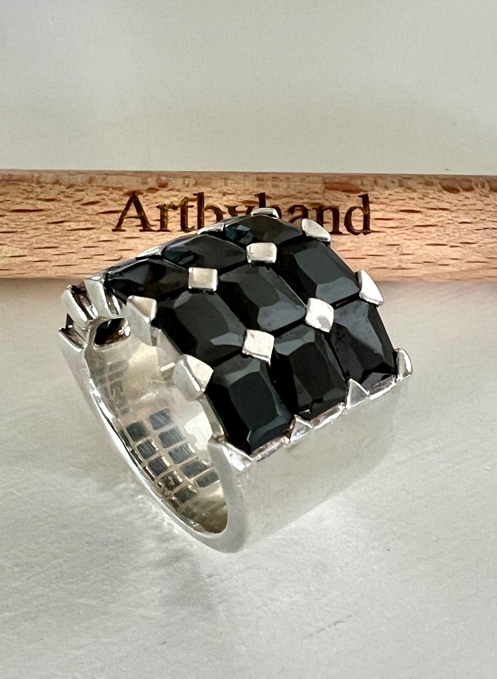 Anelli: Designer Statement Silberring 925+MP- Onyx facettiert - 22g – Usato da Ruswil venduto da artbyhand 2