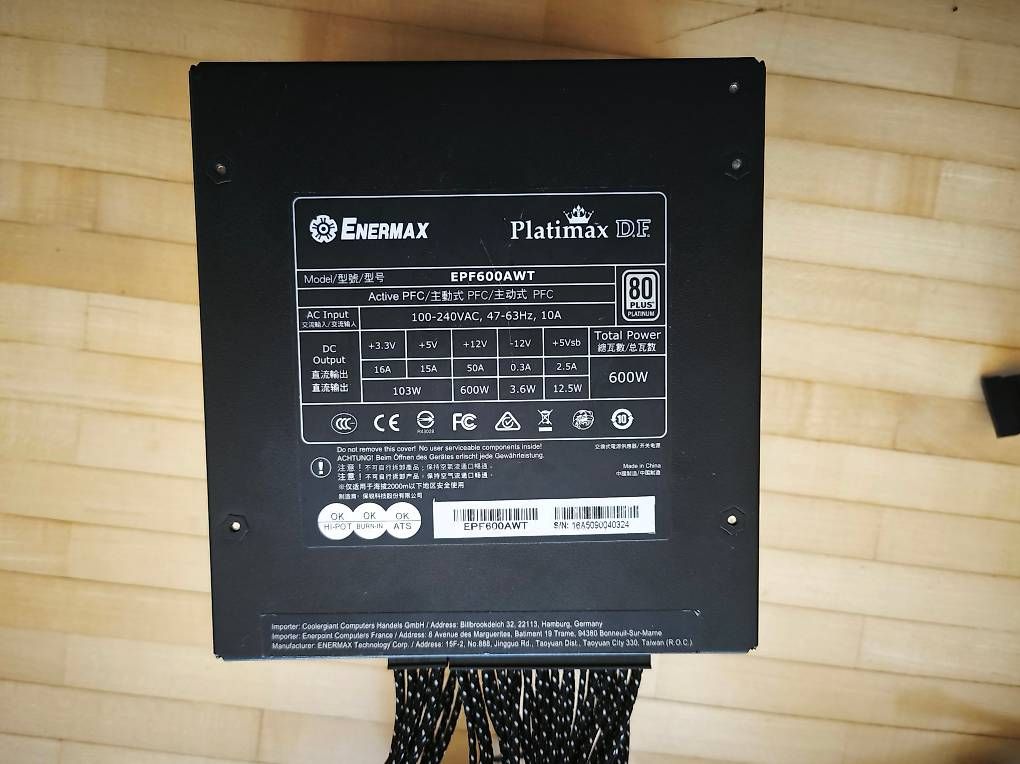 Componenti elettronici: Enermax Platimax D.F. 600W  80 Plus Platinum – Usato da Winterthur venduto da messiha 3