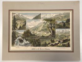 Ansicht von St. Moritz und Umgebung, Antiker Holzstich 1880