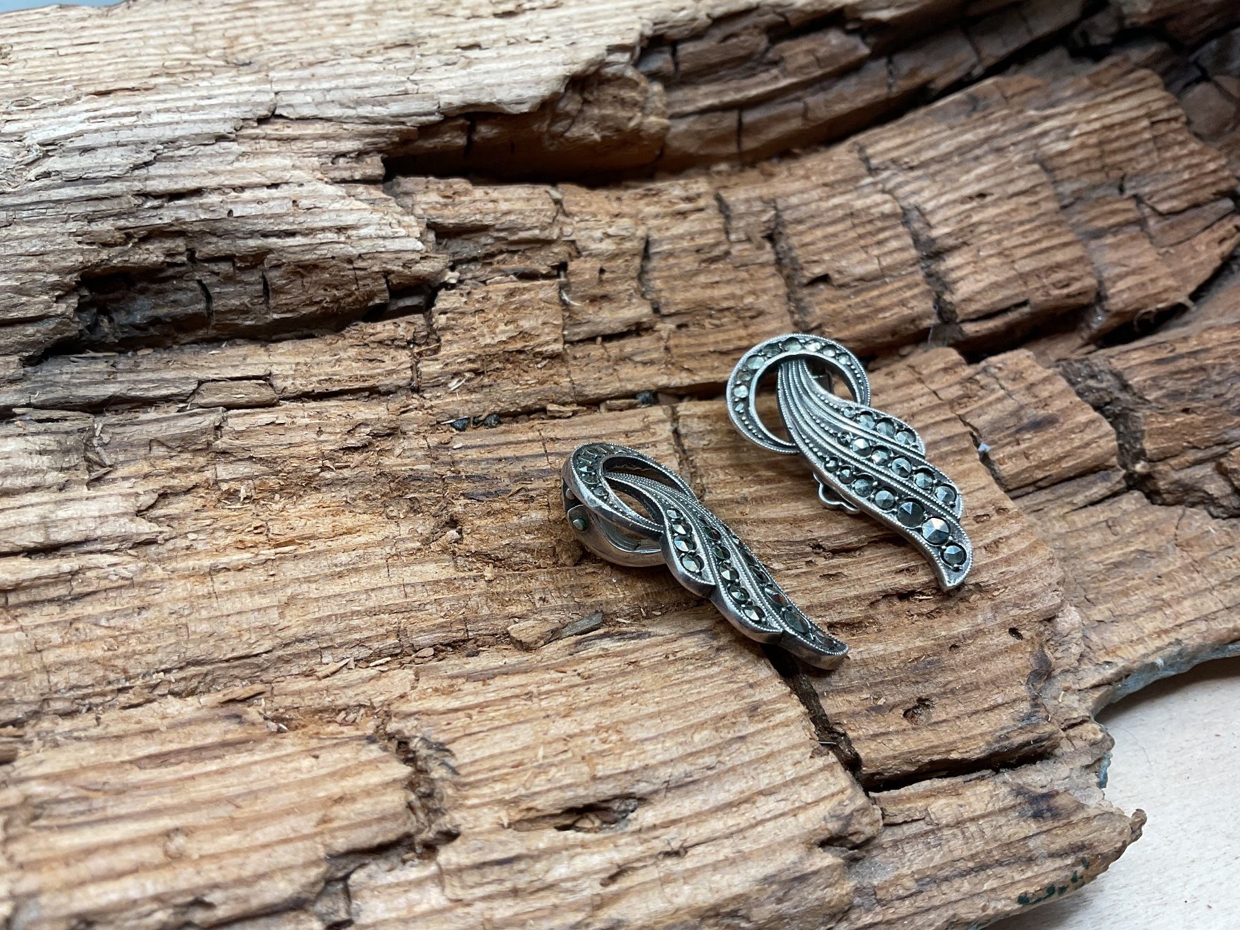 Orecchini pendenti & Orecchini a lobo: Antike Ohrclips in Sterlingsilber mit Markasiten – Usato da Luzern venduto da S.Kern01 4