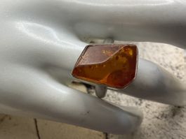 Vintage Silberring mit grossem Bernstein, Gr.55.5