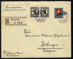 1924, J29(Paar)+J32 auf R-Brief von Neuhausen (15593)