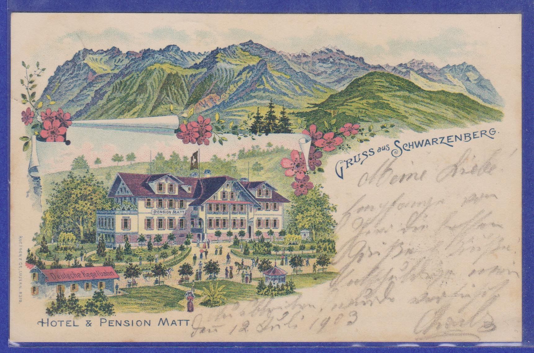 Cartoline postali: Schwarzenberg LU  :  alte Litho-Ansichtskarte 13.7.1903 – Usato da Vitznau venduto da Ropaku
