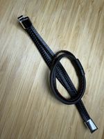 Men's Leather Bracelet Braided Black Stainless Steel