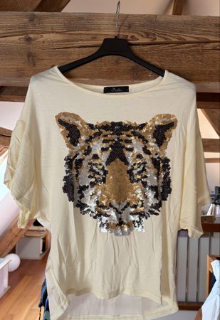 Damen T-Shirt Tigermotiv Pailletten
