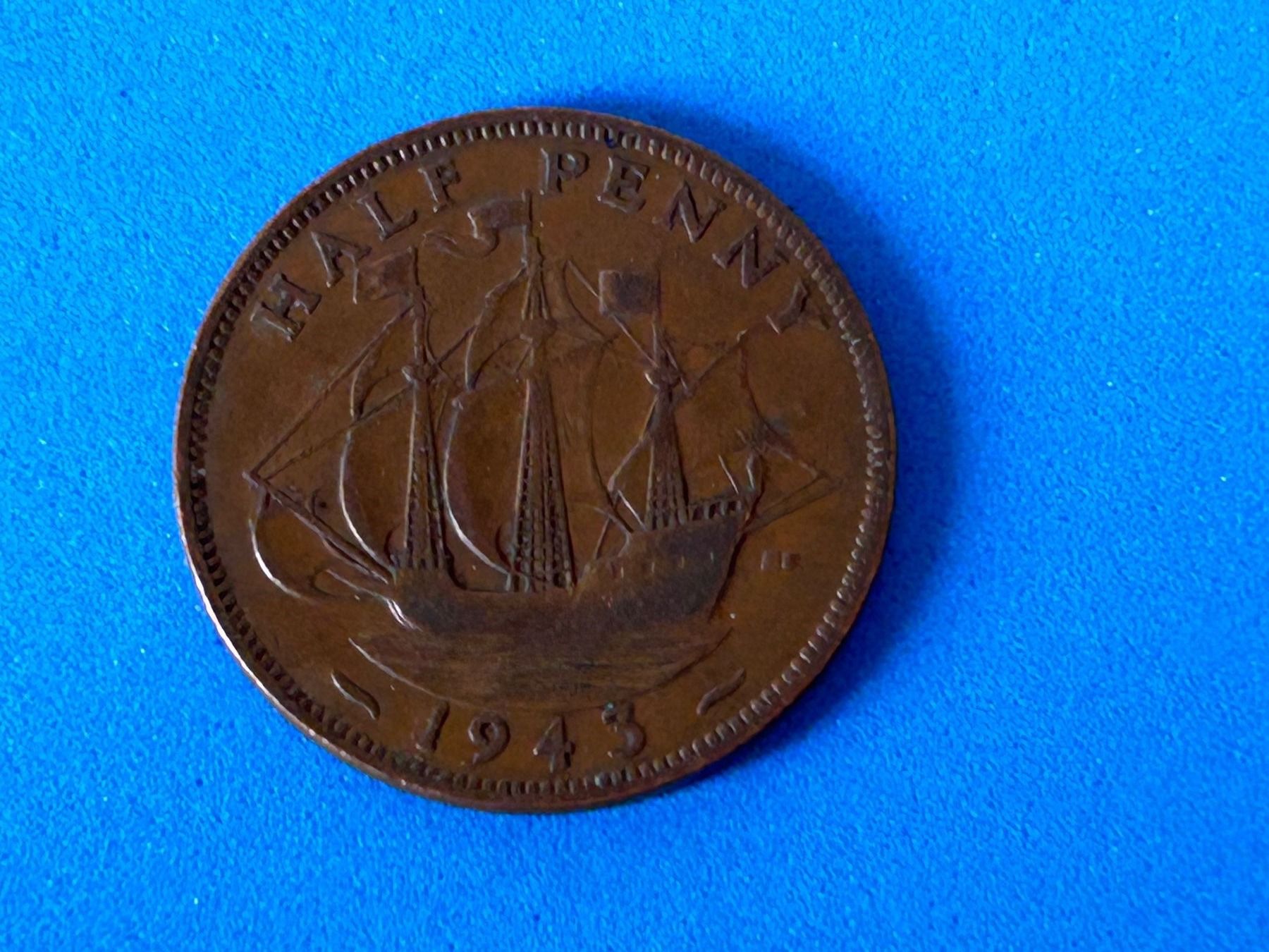 Alle Münzen: UK - Half Penny - George VI 1943 – Gebraucht aus Corcelles NE von AJKader 6