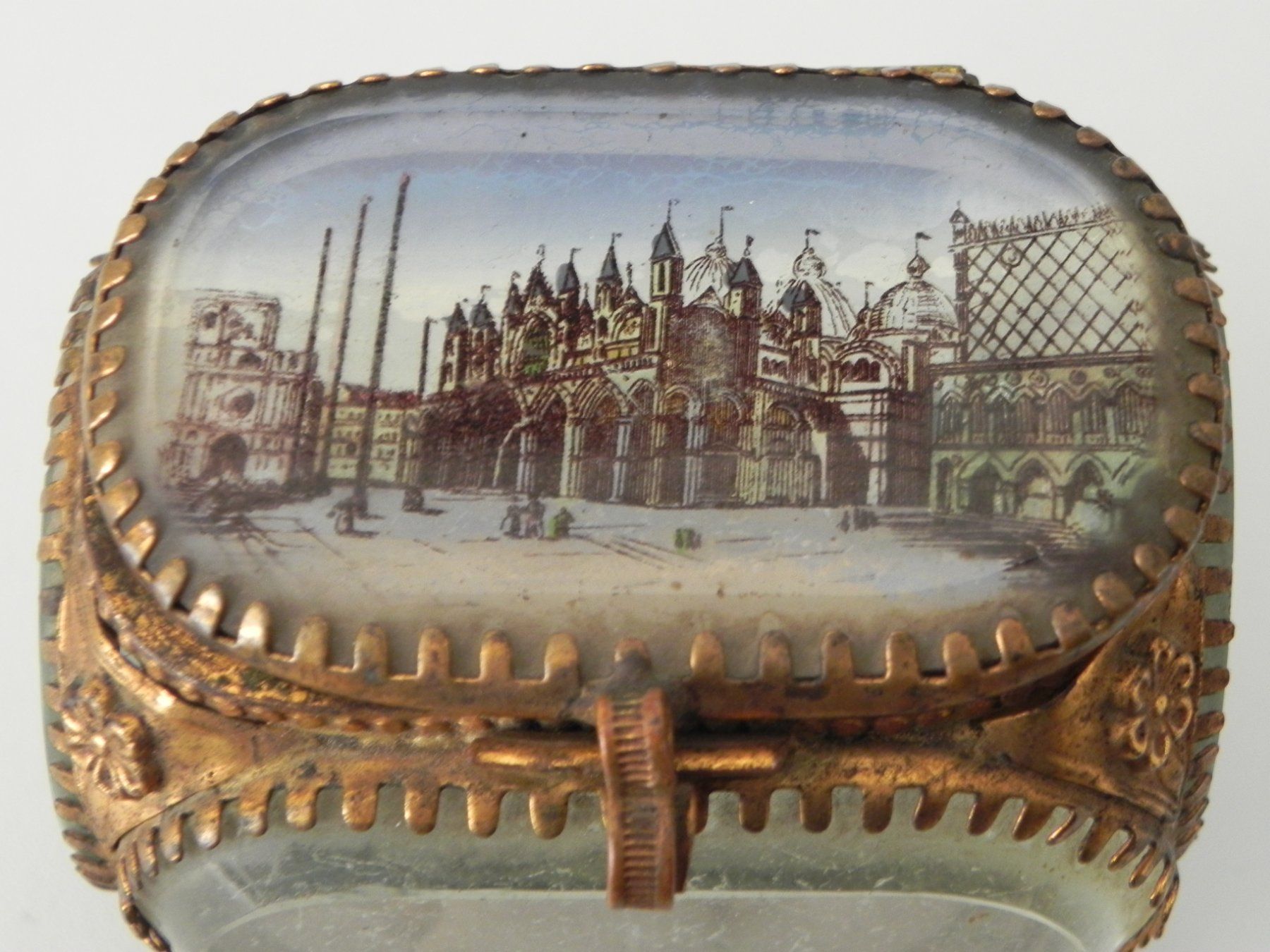 Barattoli: Antike Schmuckdose/Schmuckschatulle Messing / Glas – Usato da Minusio venduto da Lory64 3