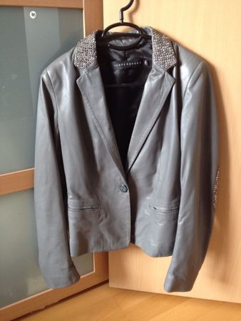 Blazer veste en cuir gris et strass Ventcouvert 34