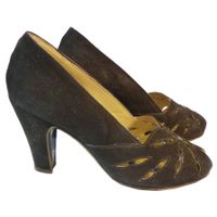 Pumps Gr. 36.5 Peeptoe cut out Veloursleder schwarz 1940s