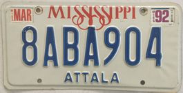 USA Licence Plate Mississippi