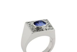 Unbehandelter Ceylon Saphir Diamant Ring 18K Weissgold S3688