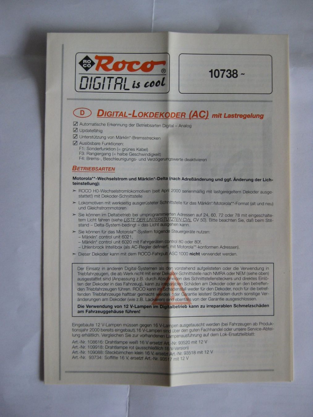 Roco Modellini di ferrovie: Roco 10738 Anleitung Digital-Lokdecoder AC – Nuovo (secondo la descrizione) da Bätterkinden venduto da GreenHell 2