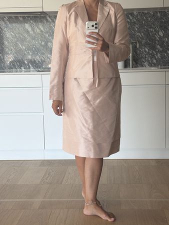 Kostüm Damen Seide Rosa Rock und Jacke Grösse M