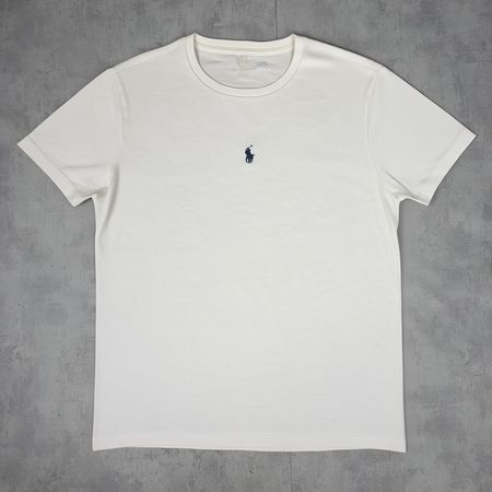 T-Shirt Ralph Lauren Blanc logo bleu marine centré - L