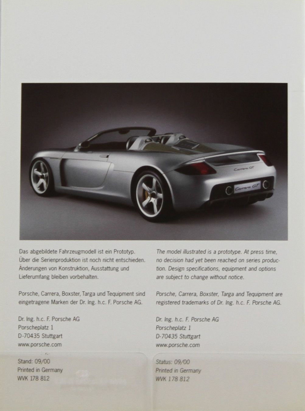 Porsche Dokumente: PROSPEKT | PORSCHE CARRERA GT - TYP 890  | AB 09.2000 - DE – Gebraucht aus Unterägeri von Isha04 1