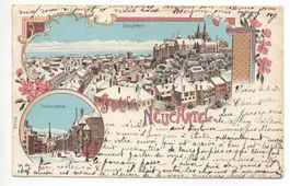 Winter-LITHO Souvenir de NEUCHÂTEL Place du Marché en hiver