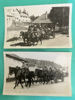 Zwei alte Fotokarten Militär Kavallerie mit Wagen
