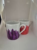 2 handbemalte Tassen Set lila und rot neu unikat