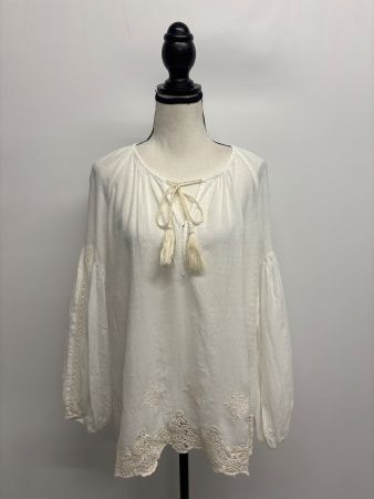 Summum Boho Bluse creme Gr. 36 mit Stickerei und Quasten