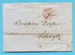 Faltbrief von Basel nach Schwytz 1852