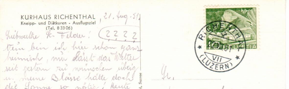 Cartoline postali: Kurhaus Richenthal LU 1951 – Usato da Wolhusen venduto da Curver9 1