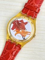 Armbanduhr Swatch Quartz Blumen Motiv rot 