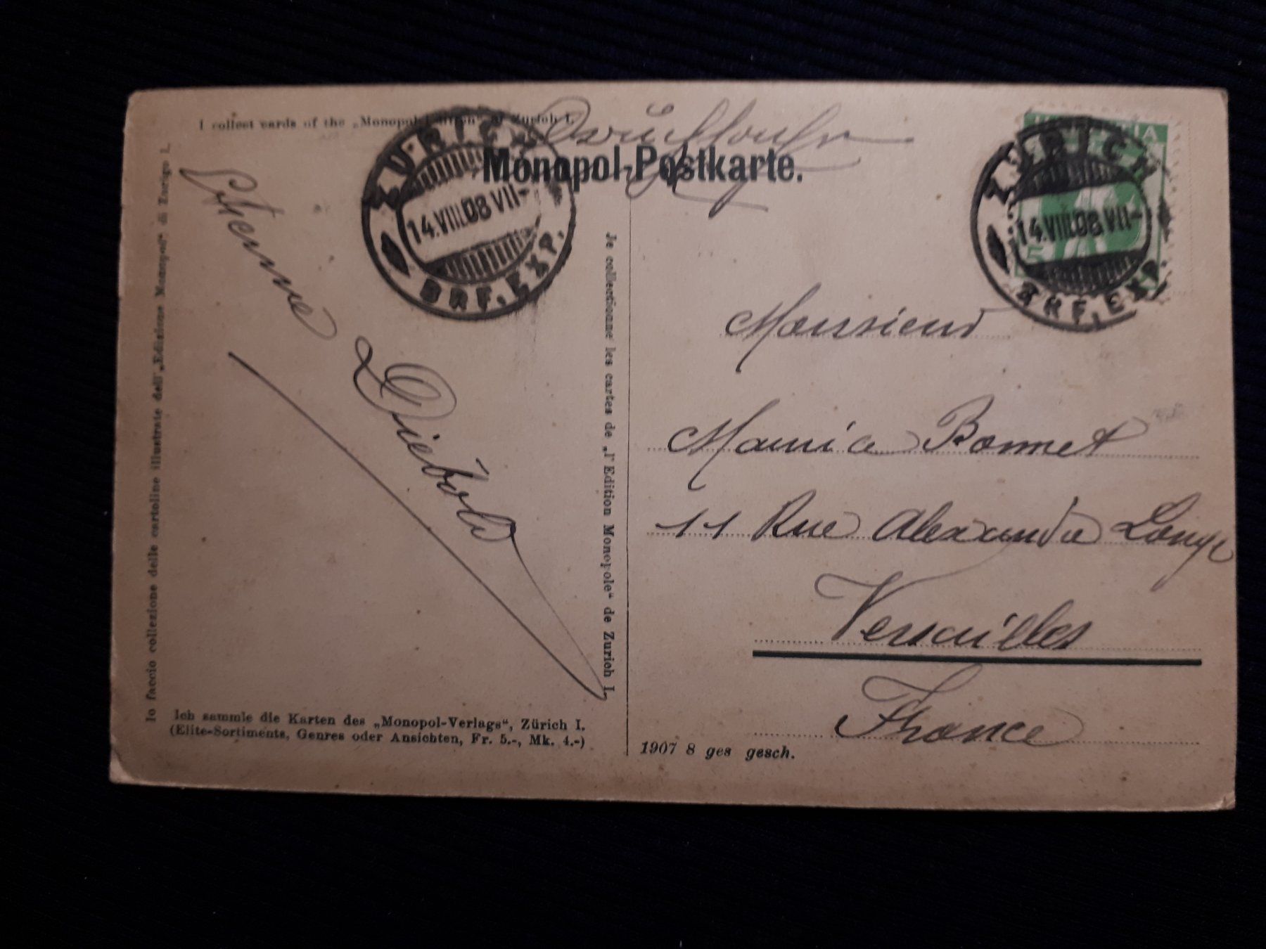 Cartoline postali: ZURICH 1908 - HORNBACH - ANIMIERT – Usato da Ponto Valentino venduto da giorgia06 1