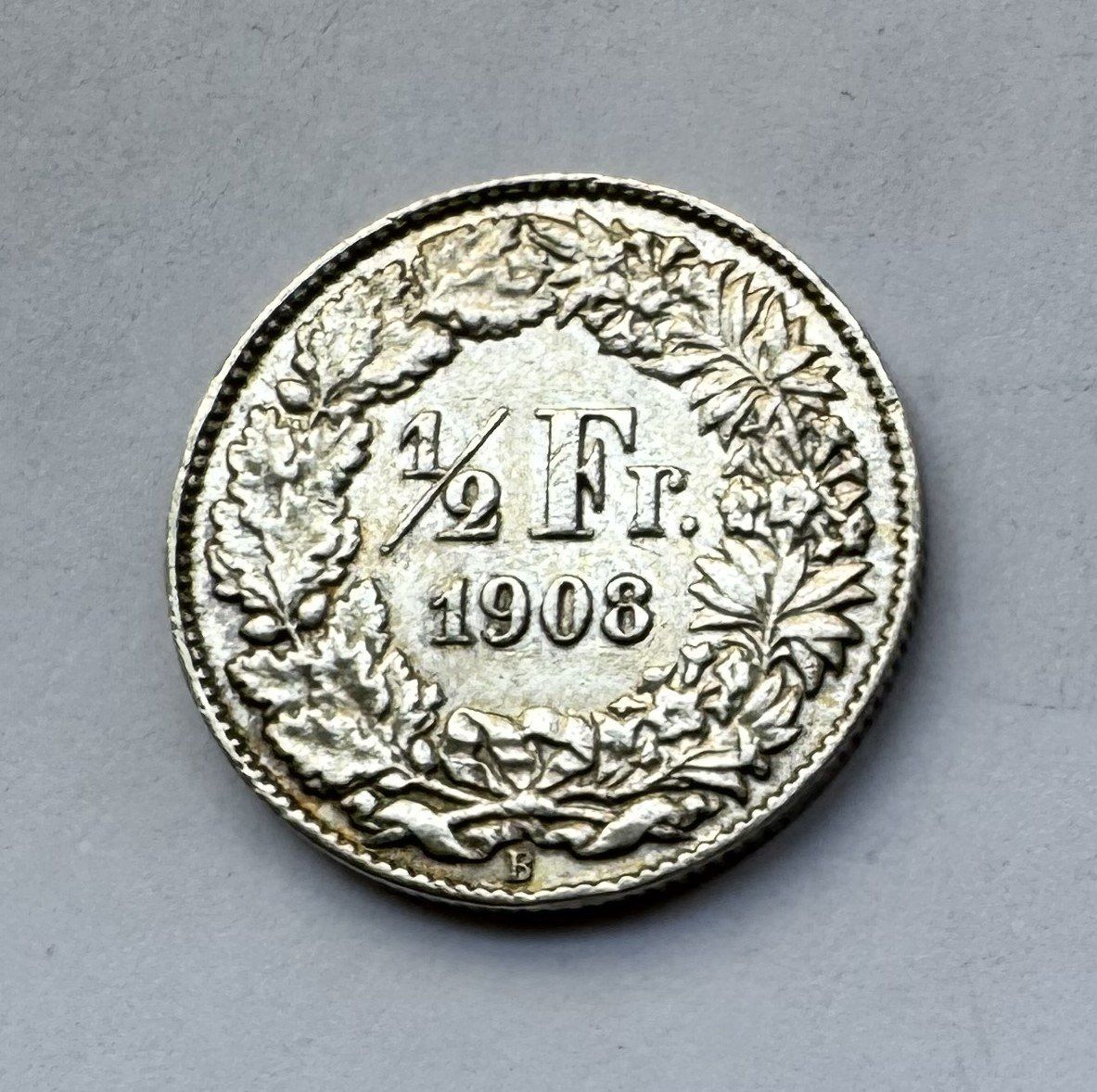 Tutti le monete: 1908 50 Rappen -unz – Usato da Kirchberg SG venduto da Helveticus00