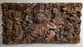 “Teufelstanz” Antikes Holzpanel Alengka /Bharata Yudha Krieg