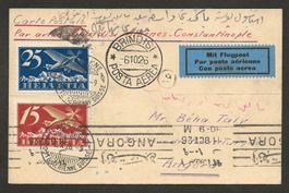 Flugpost Schweiz 1926 Lausanne Brindisi Angora Luftpost