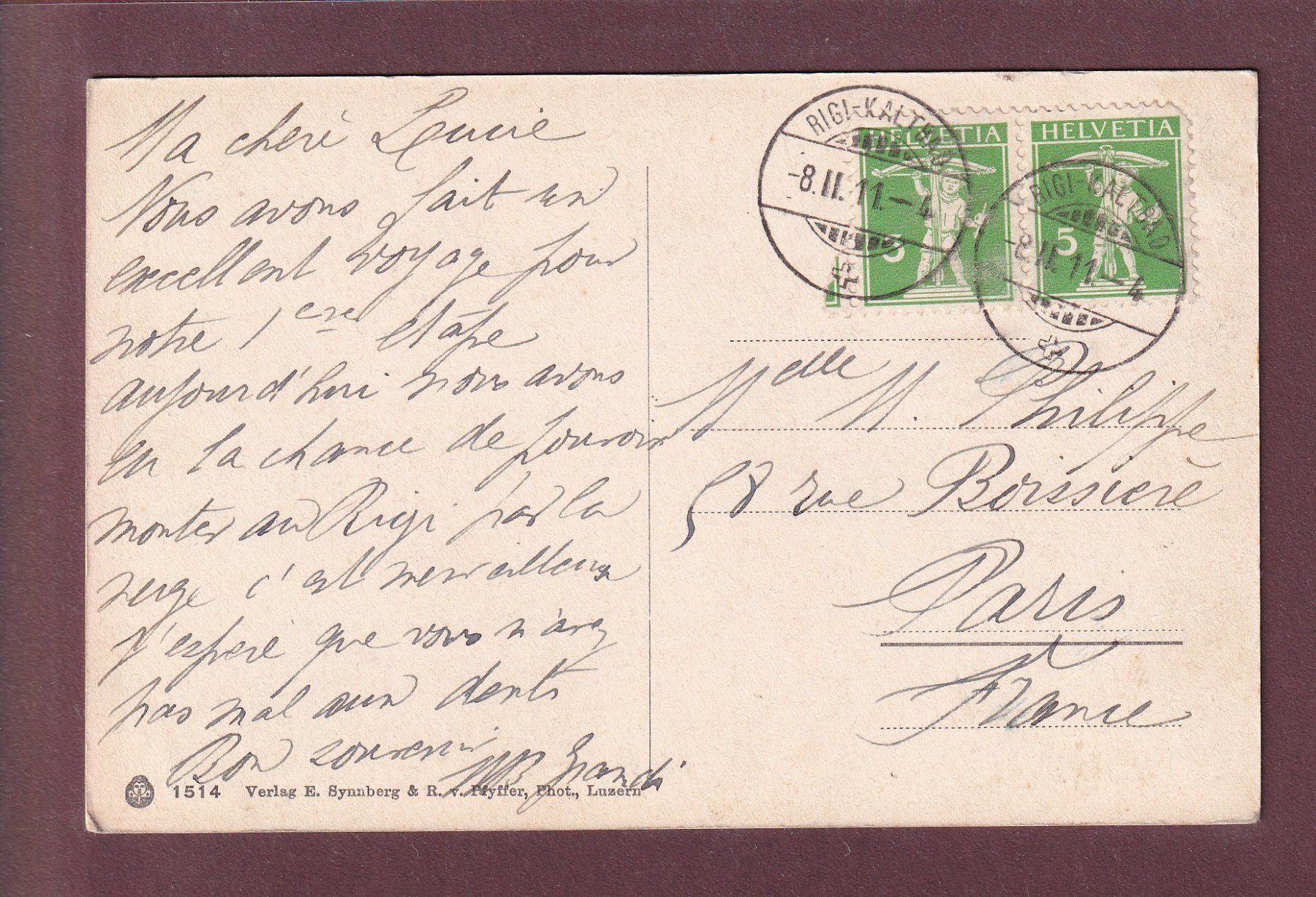 Ansichtskarten: RIGI-KÄNZELI unter Schnee - 1911 – Gebraucht aus Pully von nicecards 1
